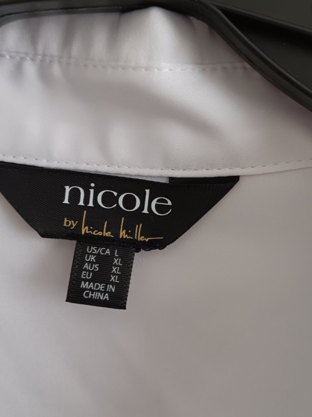 nicole by Nicole Miller Regular Button Front Boyfriend Shirt, White Sz L a693067 - Picture 3 of 3